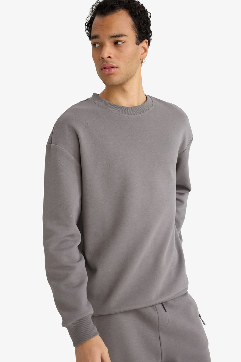 DeFacto Grey Man Boxy Fit Long Sleeve Sweatshirt Casual - Image 3